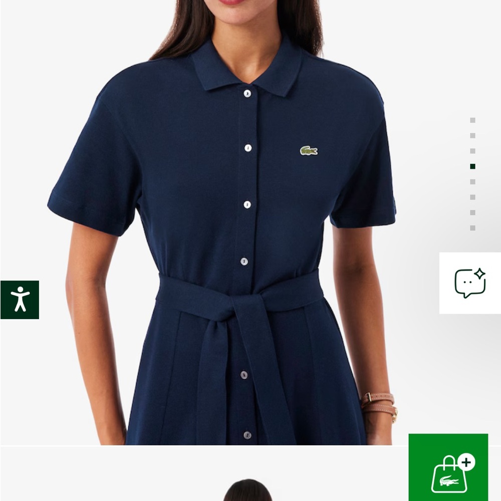 Lacoste Navy Button-Front Tie-Waist Midi Dress